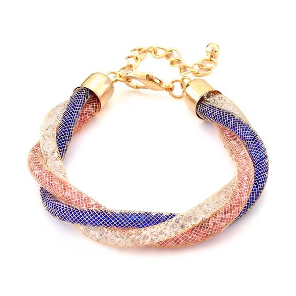 Jewelry - Multi Color Austrian Crystal Twisted Double Row Bracelet in Goldtone